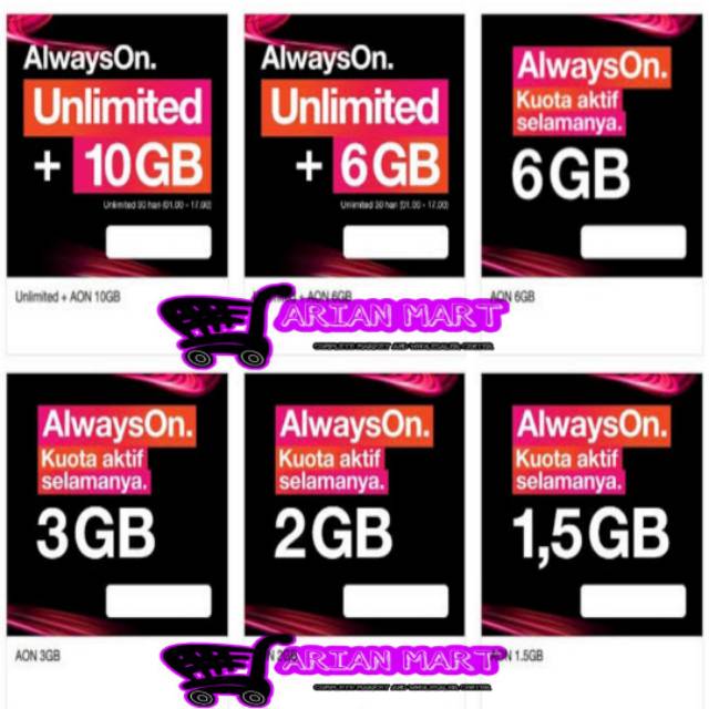 Isi Ulang Paket Tri Aon 1 5gb 2gb 3gb 6gb 10gb 16 Gb Reguler Dan Unlimited Internet Three Always On Shopee Indonesia