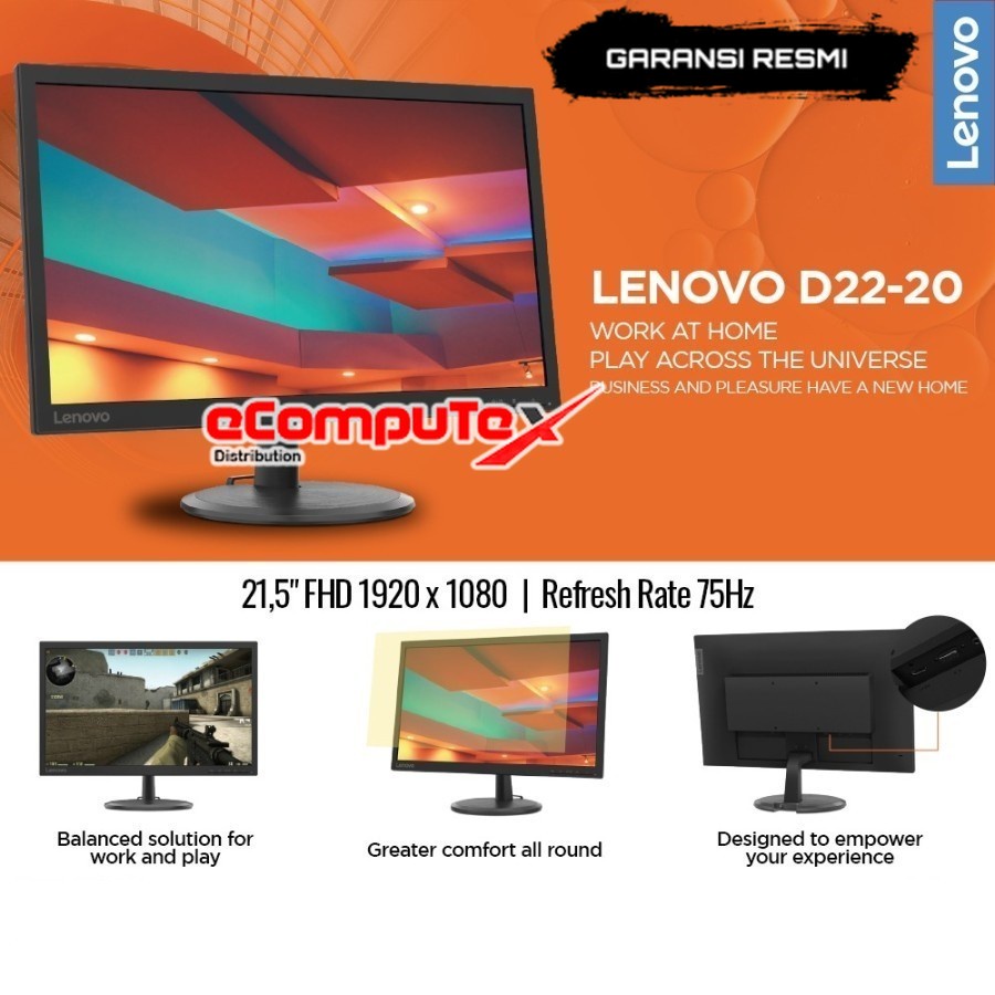 MONITOR LED LENOVO D22 20 / D2220 22 INCH 1080p 75Hz VGA HDMI - GARANSI RESMI