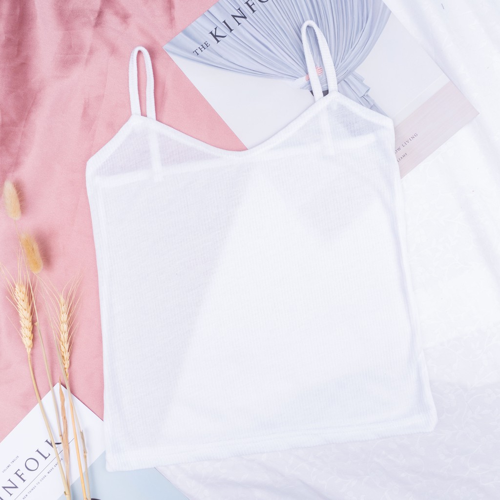 SF - Tanktop Kamisol RIB | Korea Knit Tank Top / Kamisol Rajut / Tanktop Polos-PUTIH