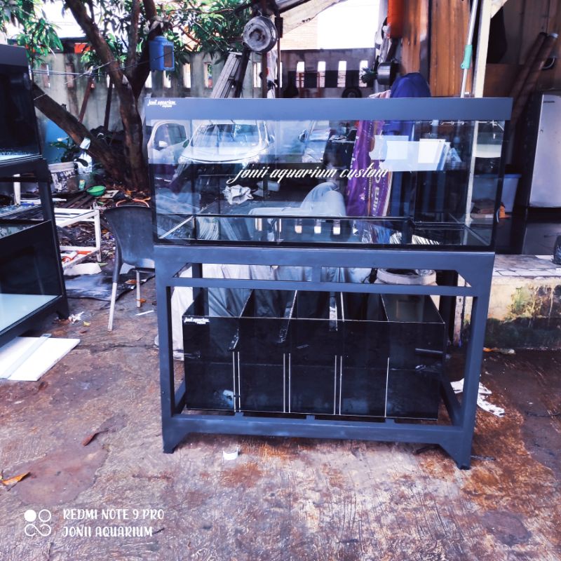 aquarium 150x50x50 12/10mm gosok halus set sump filter 120x50x40