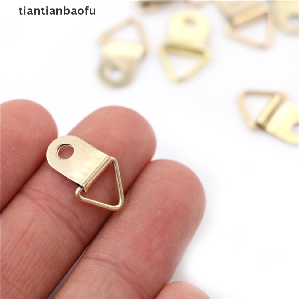 [tiantianbaofu] 100pcs Mini Golden Triangle D-Ring Picture Oil Painting Mirror Photo Frame Hook Hanger 10x20mm Furniture