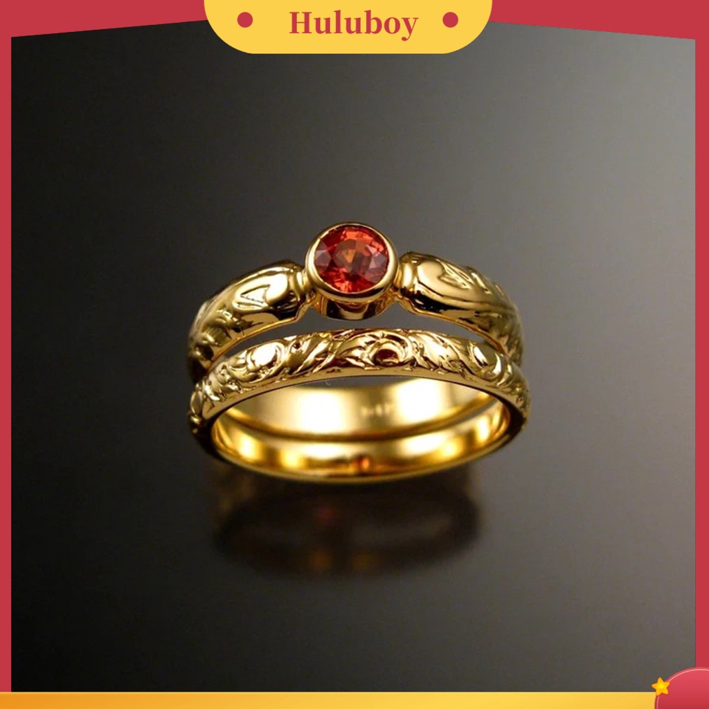 Hu Hu Hu Hu Hu Alat Bantu Pasang Kacamata♡ 2pcs Cincin Wanita Ukiran Geometri Hias Batu Permata Merahberlian Imitasi Untuk Pernikahan