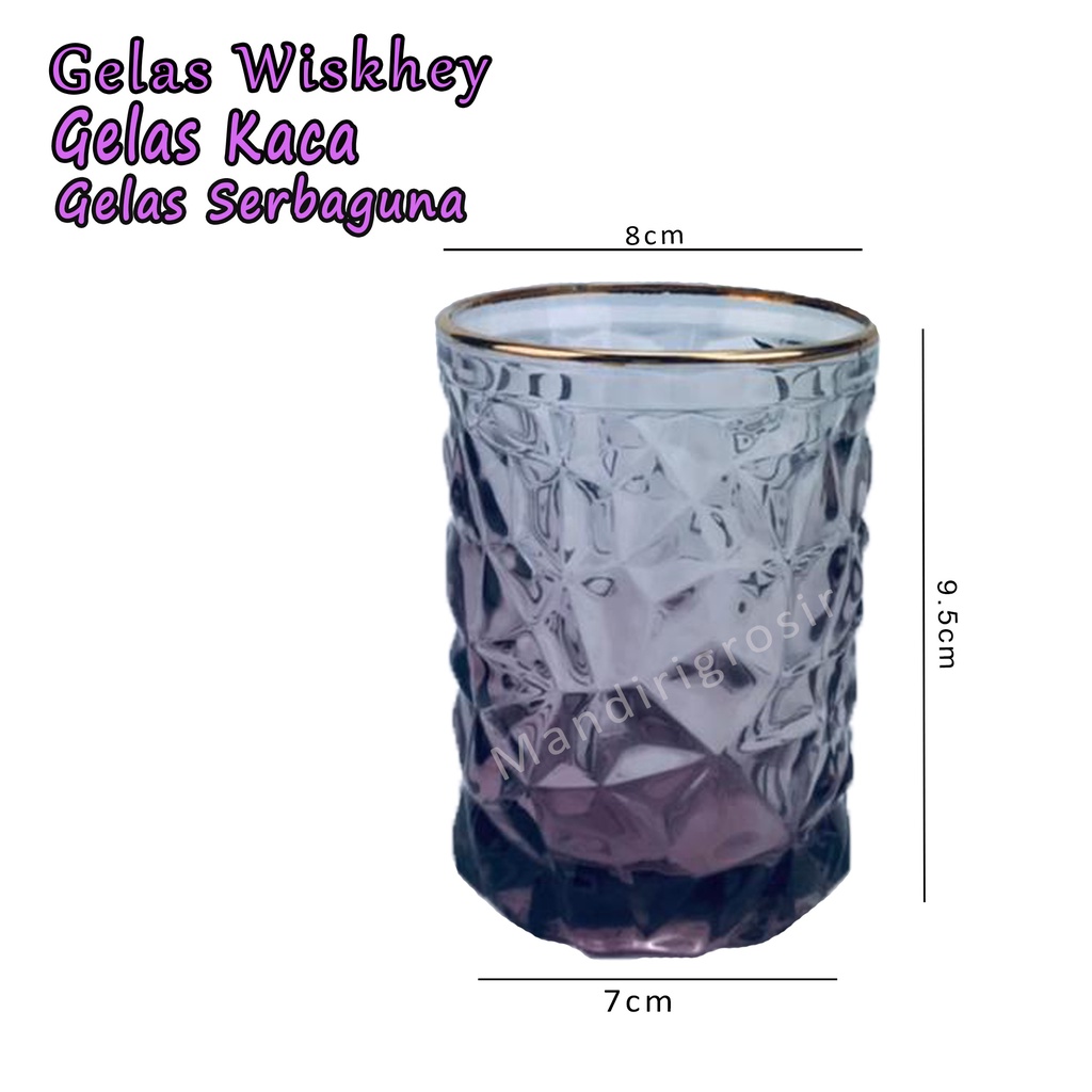 Gelas berlian * Gelas kaca * Gelas serbaguna *Ungu  Ys-65-2* 300 ml