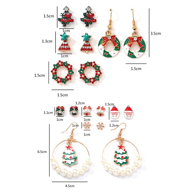 LRC Anting Tusuk Set Fashion Gold Cartoon Snowflakes Bell Christmas Tree Earrings D22057