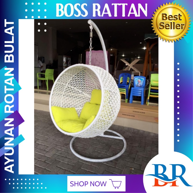 Ayunan Kursi Gantung Rotan Sintetis Anyaman Rotan Besi Bulat Malas Santai Santay Empuk Nyaman Kekini