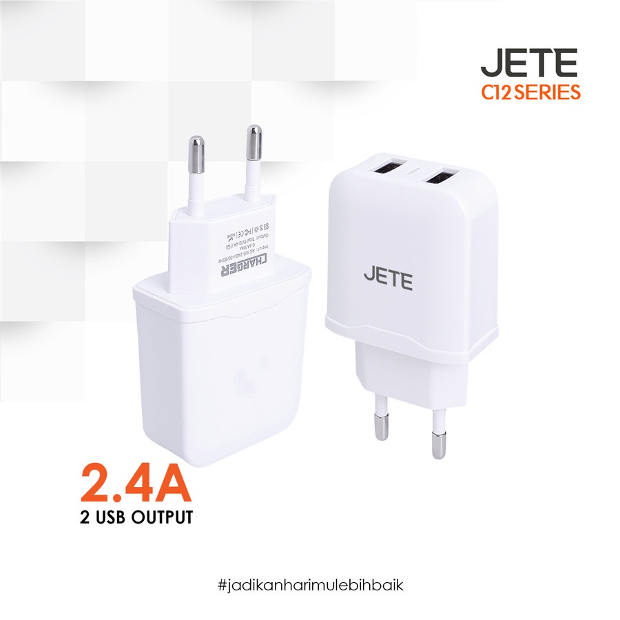 Kepala Charger | Adaptor Hp Fast Charger Dual Output JETE C12  - Garansi 2 Tahun