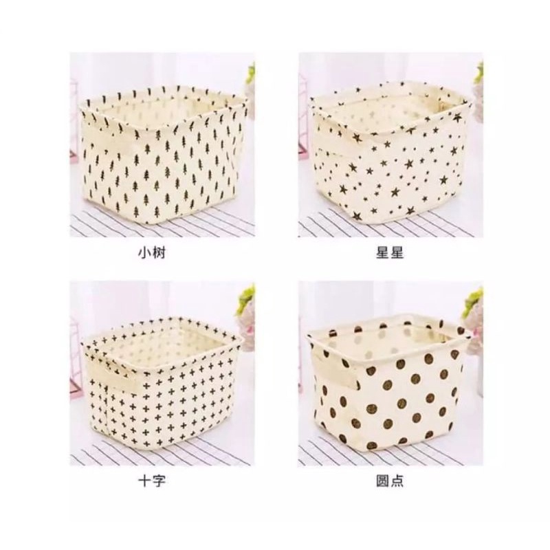 CREAM DESKTOP STORAGE KERANJANG MULTIFUNGSI DESKTOP BOX ORGANIZER MOTIF RANDOM