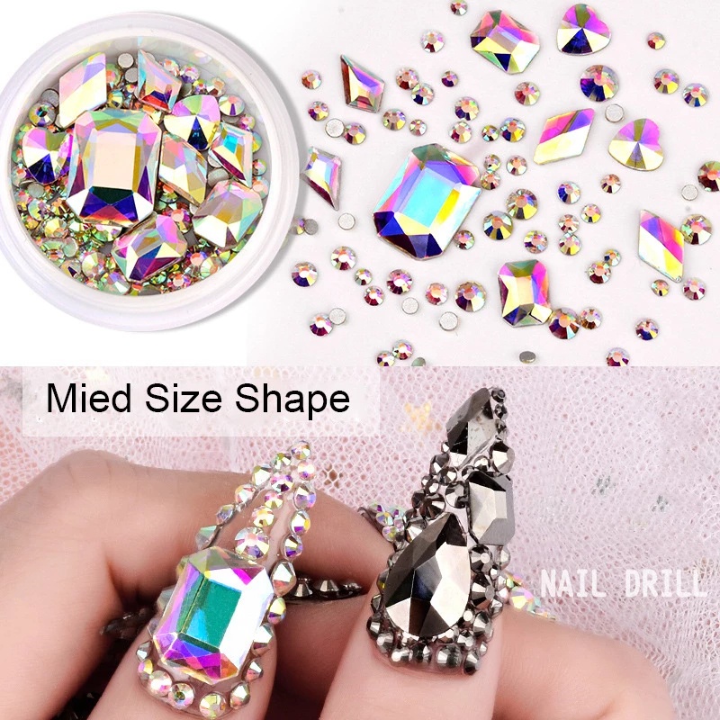 1 Kotak Stiker Kristal Berlian Imitasi AB FlatBack 3D Aksesoris Nail Art / Manicure DIY