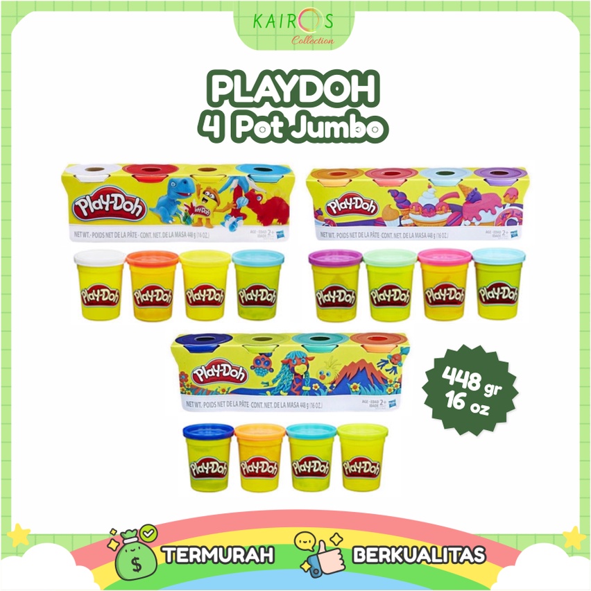 Playdoh Isi 4 Pot Jumbo 448 gr 16oz Beda Warna Original