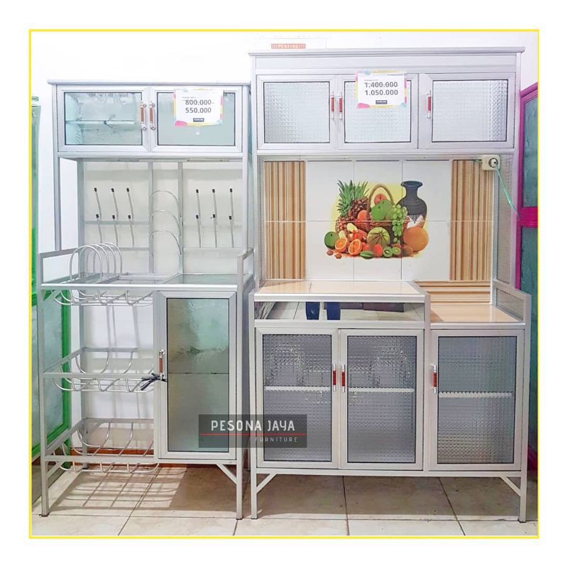 Set Lemari dan Rak Dapur Keramik Silver Series