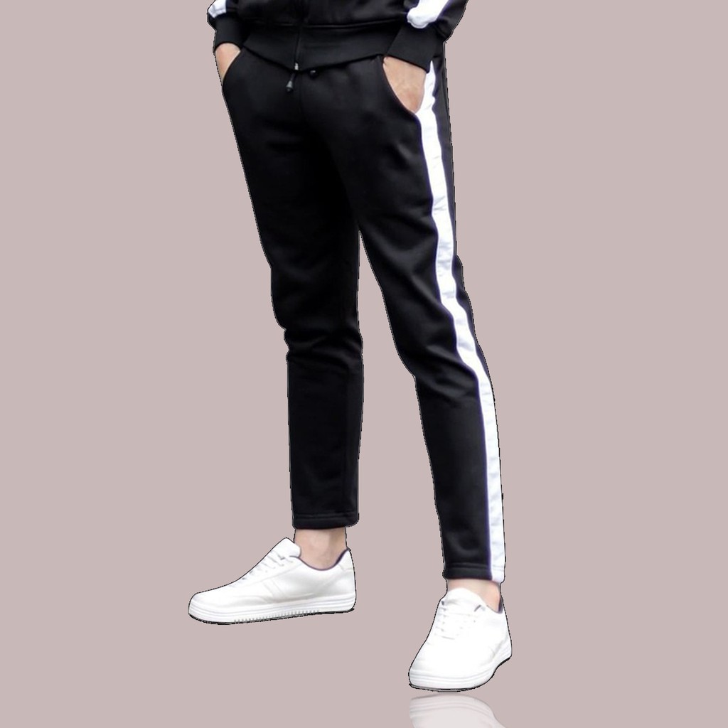 COD CELANA TRAINING PRIA WANITA 918 HITAM LIST PUTIH - JOGGER TRACKPANTS FLEECE TEBAL PREMIUM