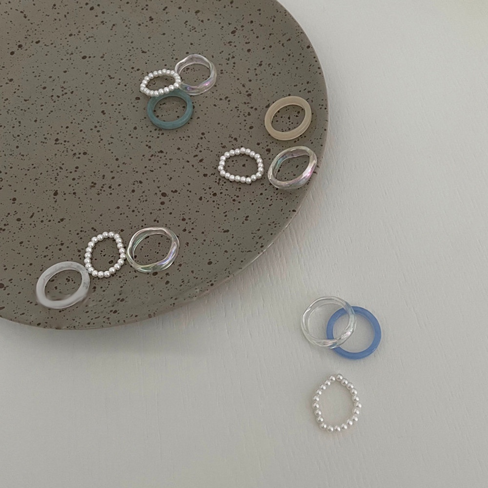 3pcs / Set Cincin Mutiara Akrilik Gaya Vintage Untuk Wanita
