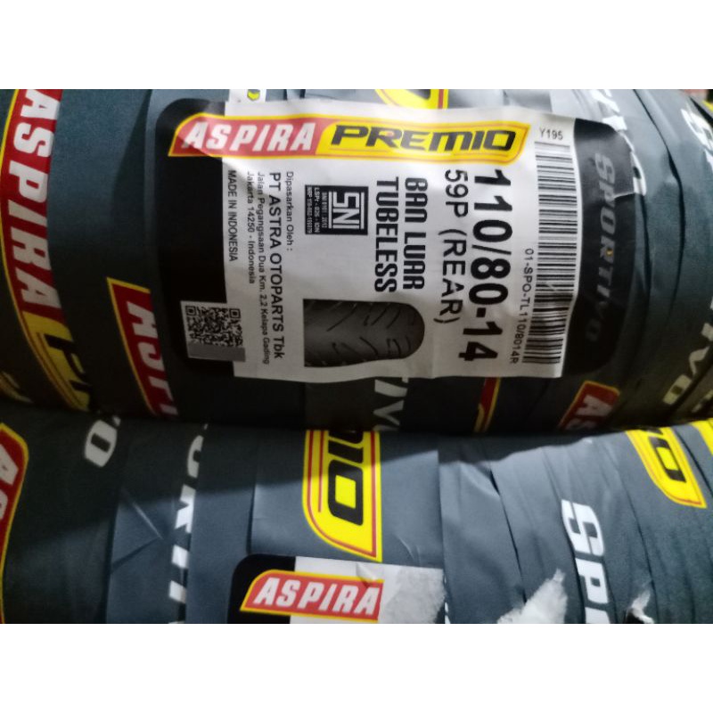 Ban tubeless Depan/ Belakang 110/80-14 Aspira Premio for PCX lokal/Thailand/lexi/Aerox/Vario 125/150