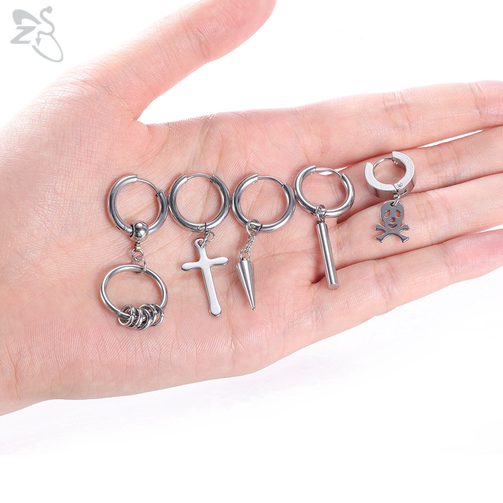 12 Pcs / Set Anting Stud Rumbai Panjang Bentuk Lingkaran Geometris Bahan Stainless Steel Gaya Korea