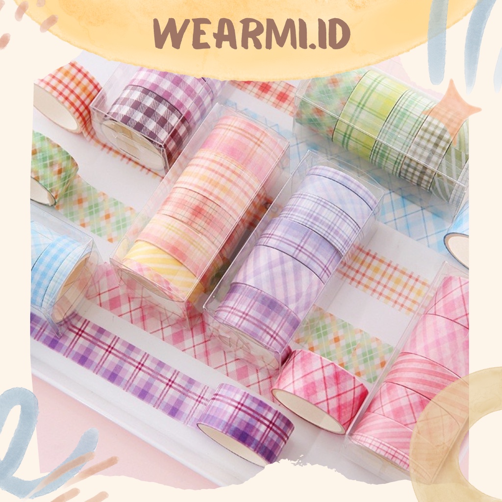 

6 Roll Washi Tape Masking Grid Pattern Selotip Aesthetic Scrapbook diy bujo jurnal Wearmi - w13