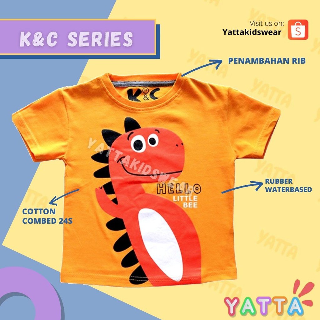 YATTA BAJU ANAK LAKI LAKI / KAOS ANAK LENGAN PENDEK DINO HELLO BEE ORANGE 1 - 10 TAHUN COD