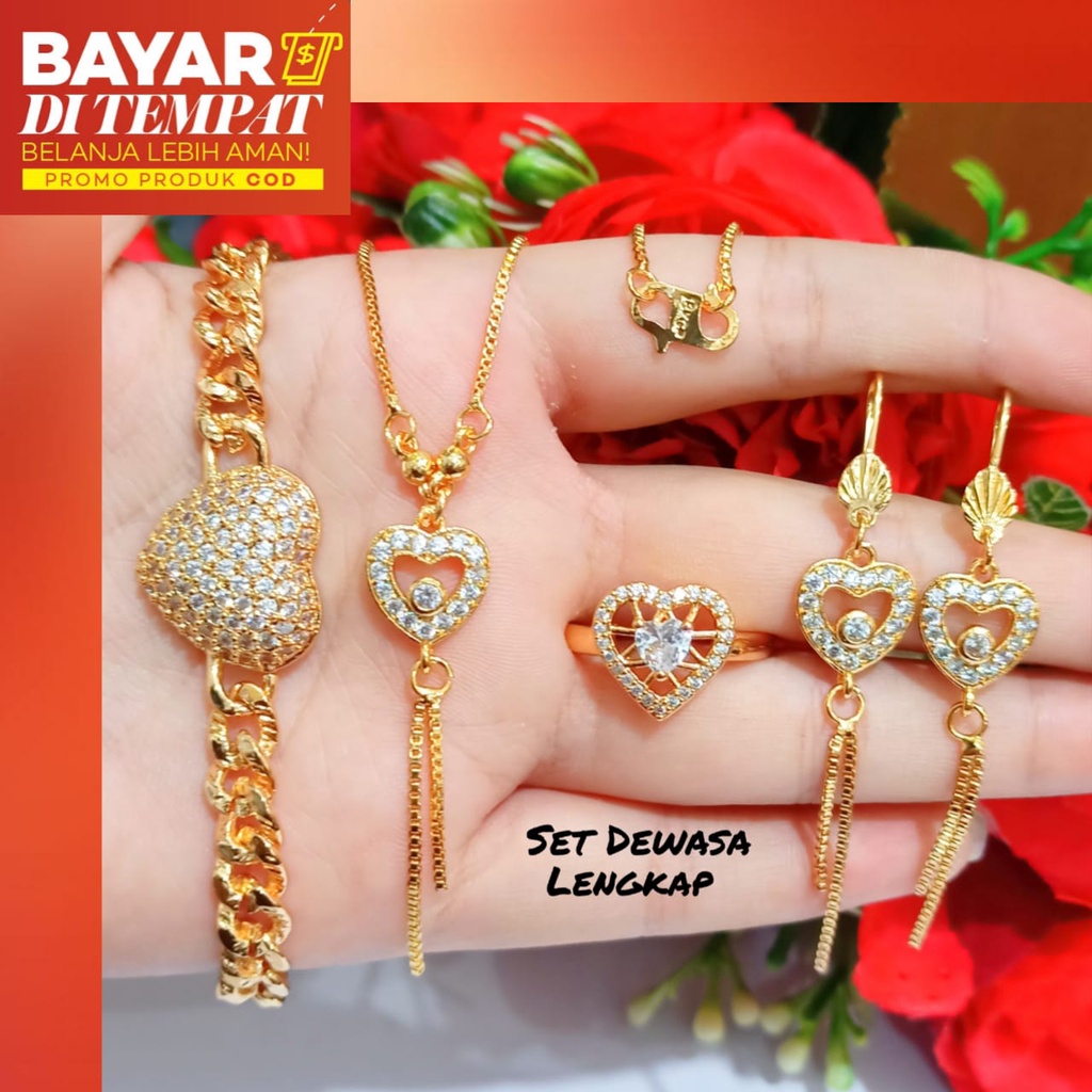 Set Dewasa permata full zircon motif Love menawan elegan emas anti karat