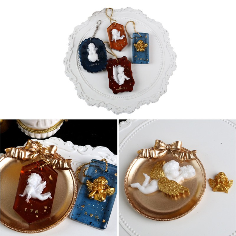 Glitter Cute Baby Angel Wing Love Heart Prayer Pendant Keychain Silicone Resin Mold Angel Epoxy Resin DIYJewelry Making Tools