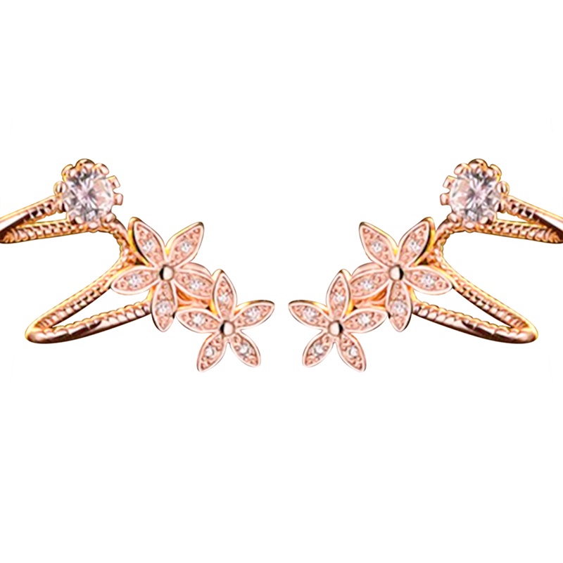 Anting Klip Bentuk Bunga Warna Silver Rose Gold Untuk Wanita
