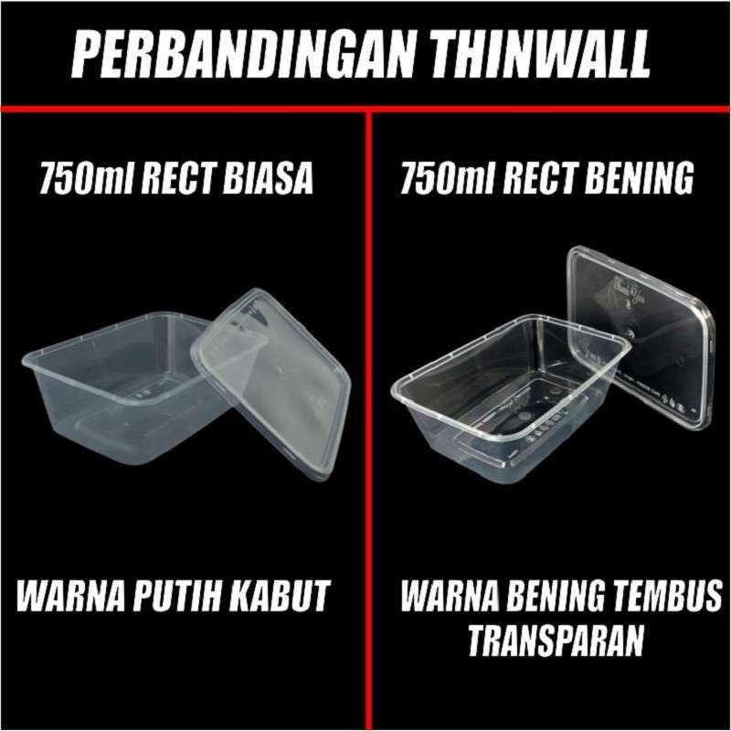 Thinwall Rectangle 200ml 500ml 650ml 750ml 1000ml Per Dus Kotak Makan Persegi Panjang Plastik Jskrm