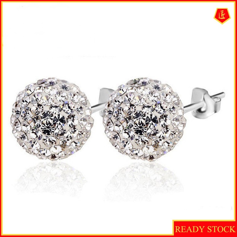 [Ready Stock]Full Diamond Silver Stud Earrings Fashion