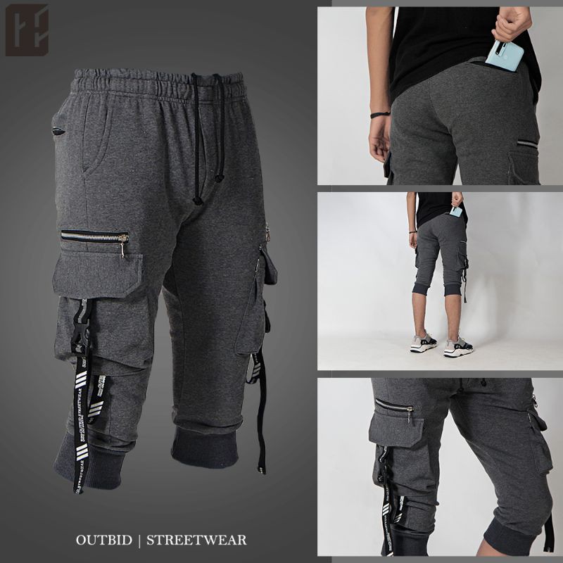OUTBID 3/4 CROPPED PANTS STRP-21 GREY/CELANA JOGER / JOGER BALI / CELANA JOGER WANITA  CELANA PRIA