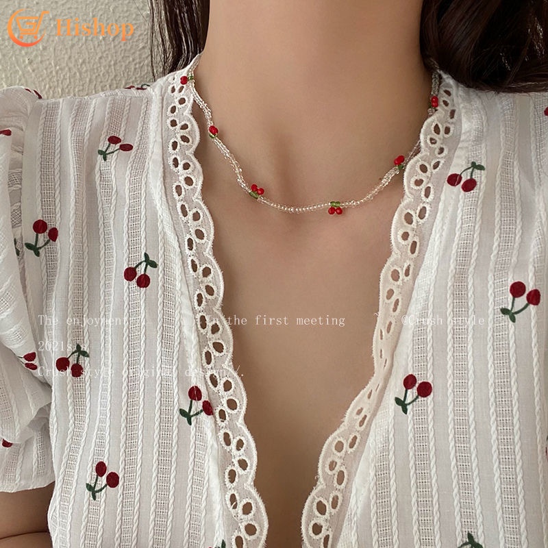 Transparent Cute Cherry Beads Necklace Simple Choker Korean Style Women Fashion Jewelry Accessories