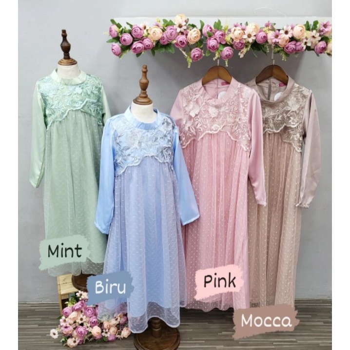 Gamis Anak Bahan Satin Brokat  Premium Usia 3-12 Tahun