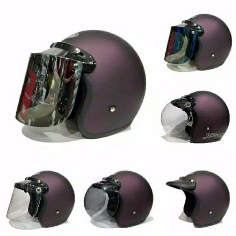   Helm bogo jpn retro arc Hitam ungu Doff kaca flat visor/cembung
