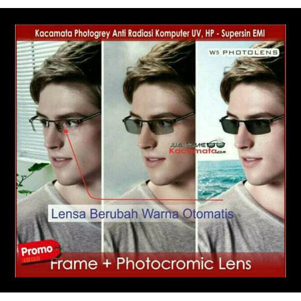PROMO KACAMATA ANTIRADIASI BERUBAH WARNA GREY (FRAME + LENSA PHOTOCROMIC) KACA MATA COWOK TERMURAH