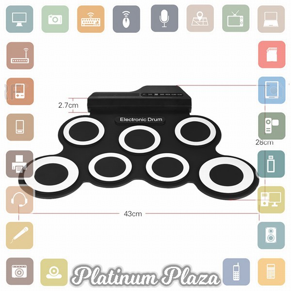 Ammoon Electronic Digital Drum Kit 7 Pads Roll Up USB Power - G3002 - Green`11Z7TP-