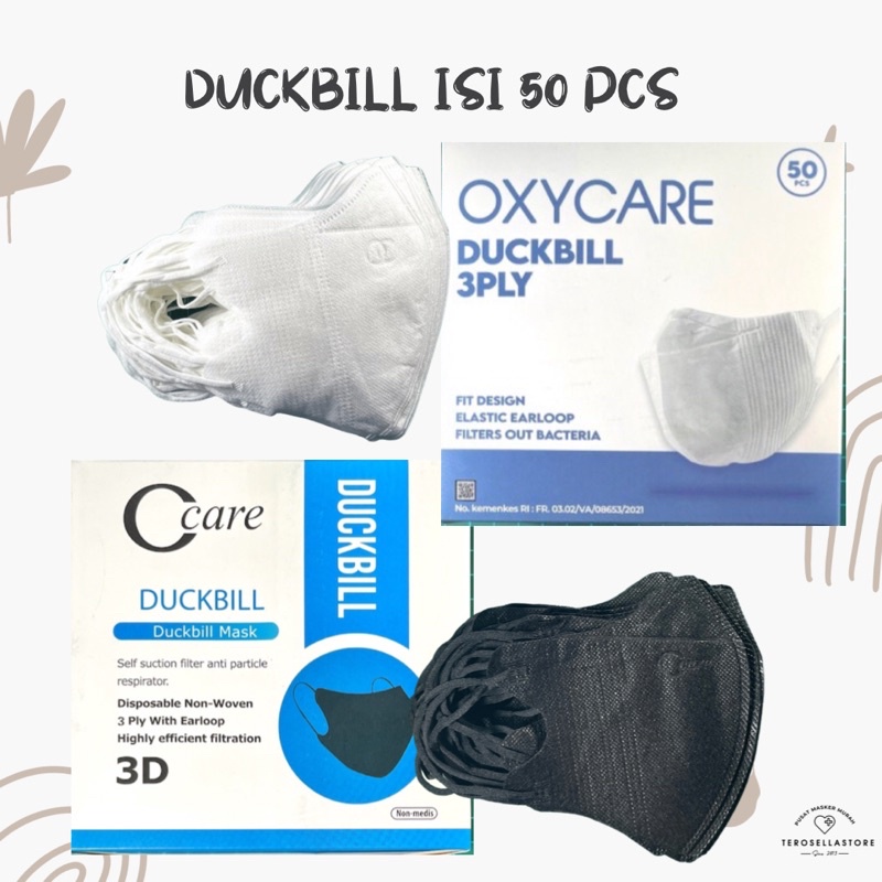 Masker Duckbill Earloop Hitam Putih C-care/Oxycare isi 50pcs (Embos)