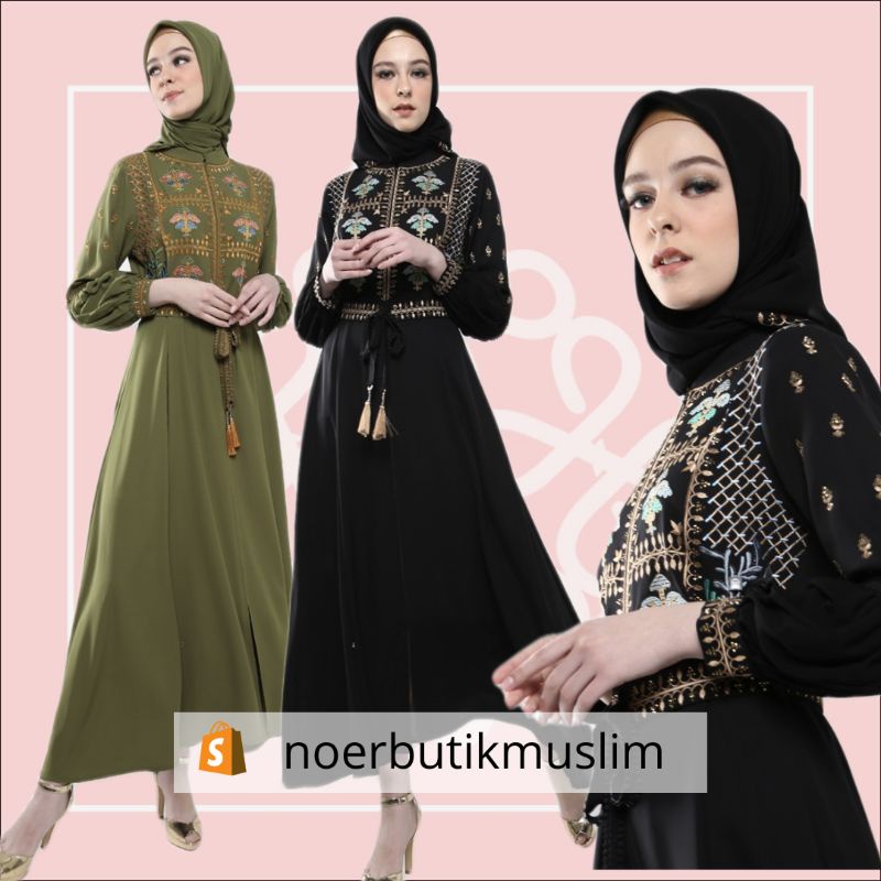 Hikmat Fashion Original A3845  Abaya hikmat A3845 noerbutikmuslim Gamis lebaran