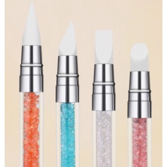 [KUKU PALSU] 1Pc Nail Art Brush Dotting Tools 2 Way Sculpture Pen Silicone Head Carving Craft , .