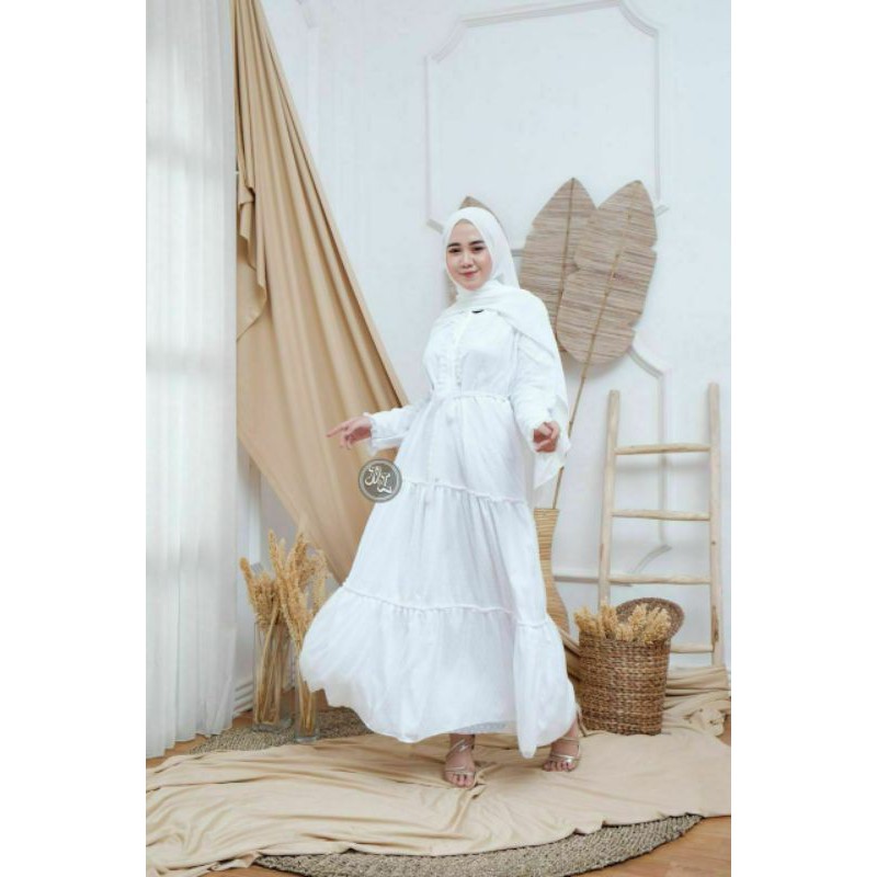 premium dress lebaran brokat tille dotty glamour simple polos putih krem dusty abu lebaran ied seri