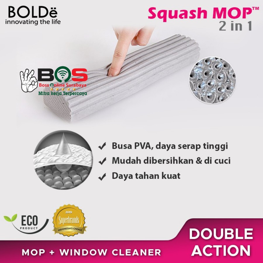 Alat Pel Busa Untuk Pembersih Lantai &amp; Kaca Squash Mop 2 in 1 Bolde