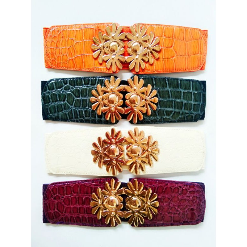 Gesper karet obi plat bunga/ikat pinggang wanita karet obi elastis/belt karet obi plat polos.