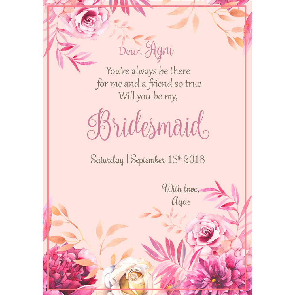 Kartu Ucapan Bridesmaid Bahasa Indonesia  Dia mengirimkanku kartu