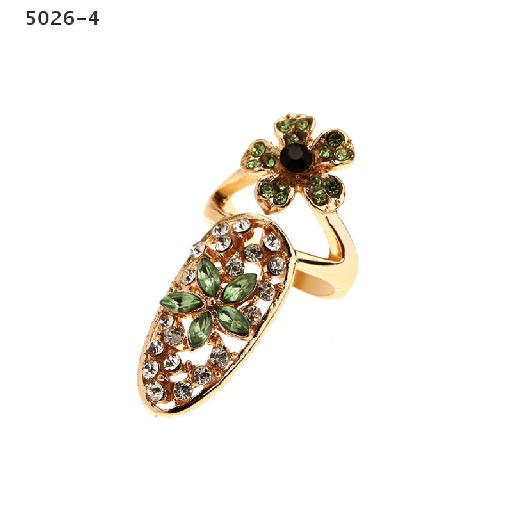 5026-4 Women Elegant Bowknot Nail Ring Charm Crown Flower Crystal Finger Nail Rings 5026-4