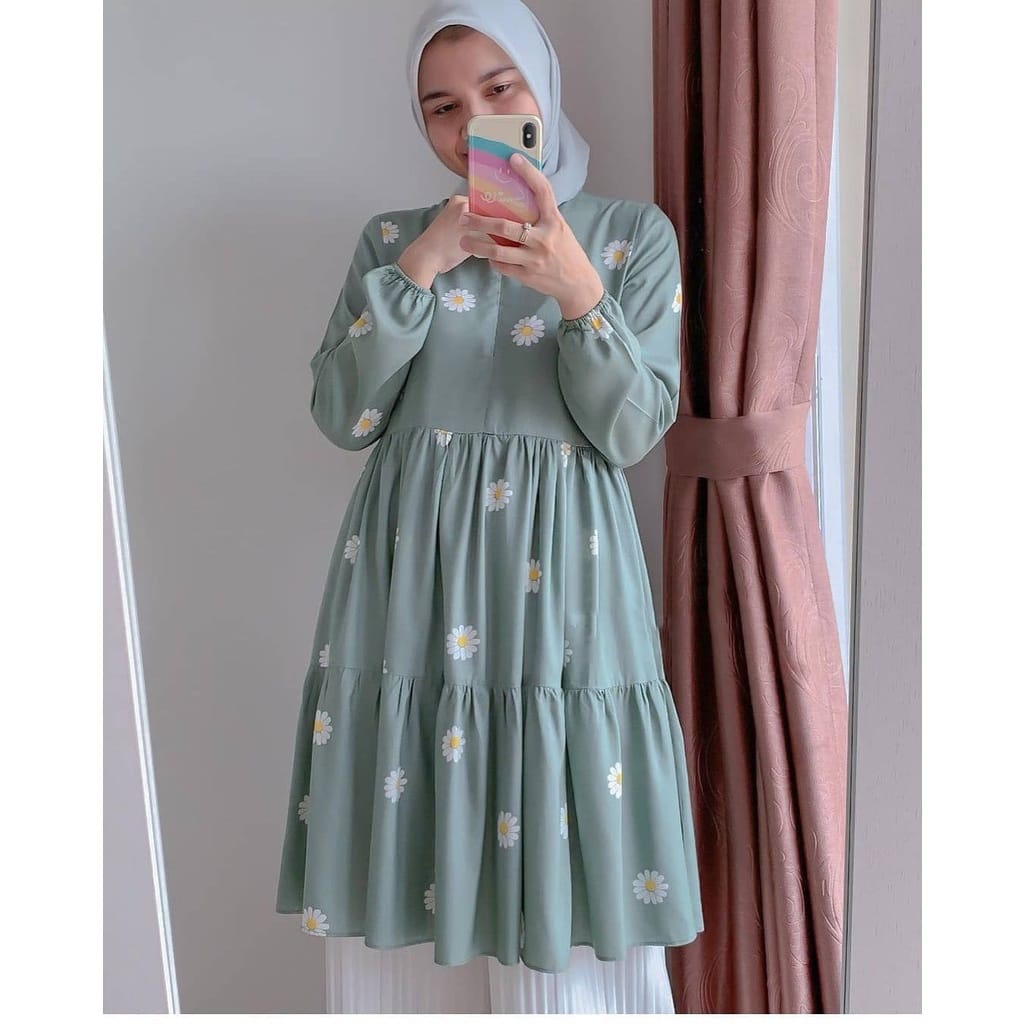 VS - SULIA TUNIK JUMBO DAISY | TUNIK JUMBO MATT CREPE PREMIUM | TUNIK WANITA MOTIF BUNGA FASHION MUSLIM WANITA