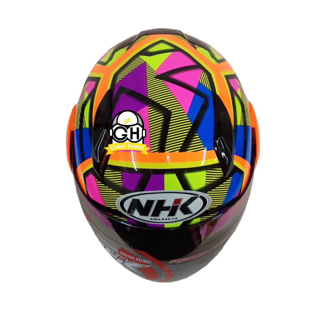 Helm NHK R7 Aurora Orange Flo Half Face Single Visor Rainbow - Helem Motor SNI DOT Touring Dewasa Pria Wanita Cewek Cowok Helmet Keren Terbaru Original