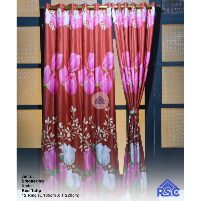 GORDYN PINTU/JENDELA MOTIF BUNGA TULIP,GORDEN PINTU WARNA MERAH,GORDEN PINTU 12 RING 6 GELOMBANG