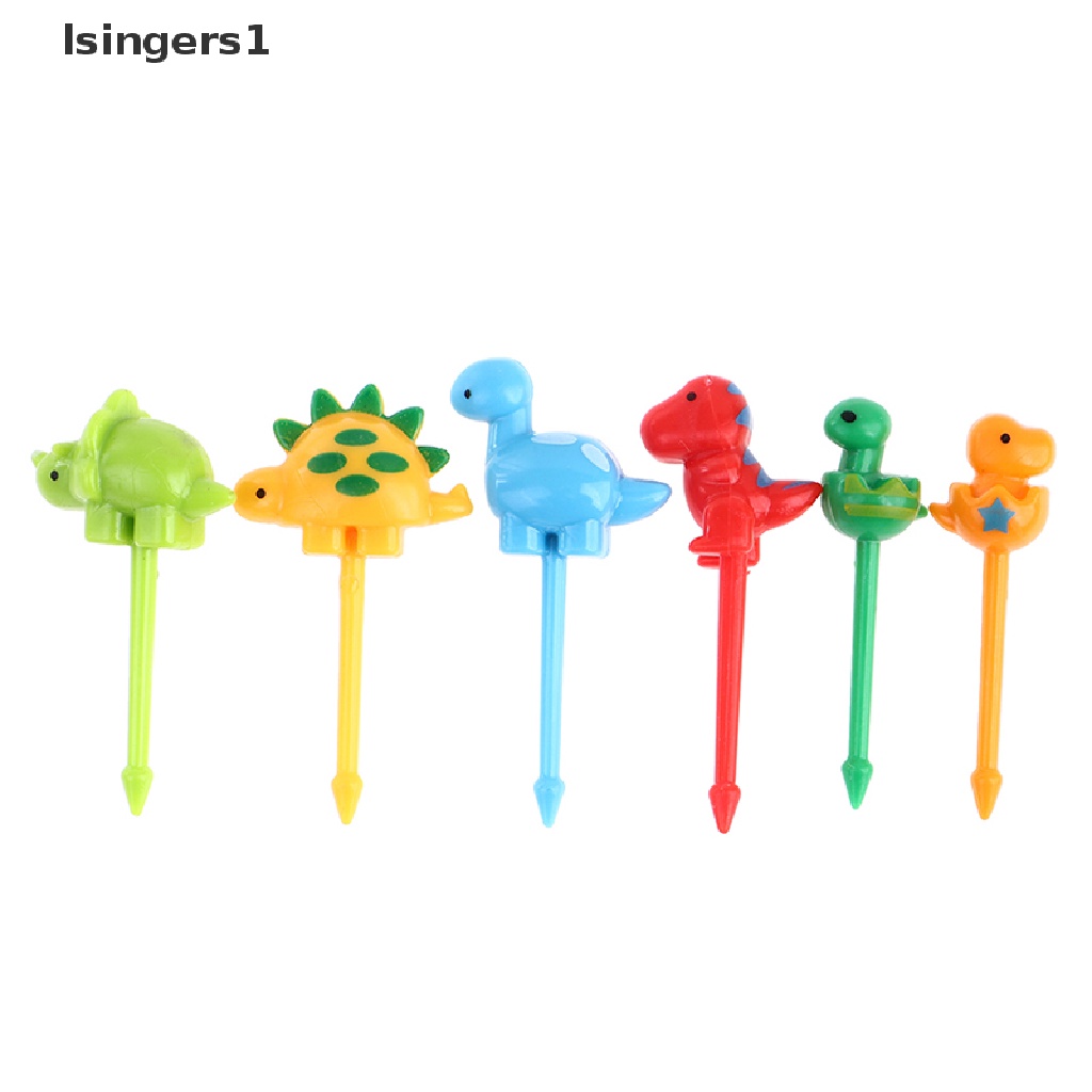 (lsingers1) 6pcs / set Garpu Buah / Snack Mini Motif Kartun Dinosaurus Untuk Anak