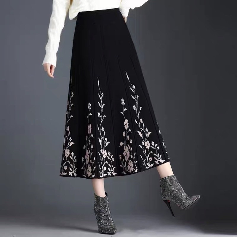 Aurel Floral Knit Skirt / Rok Rajut Wanita Import