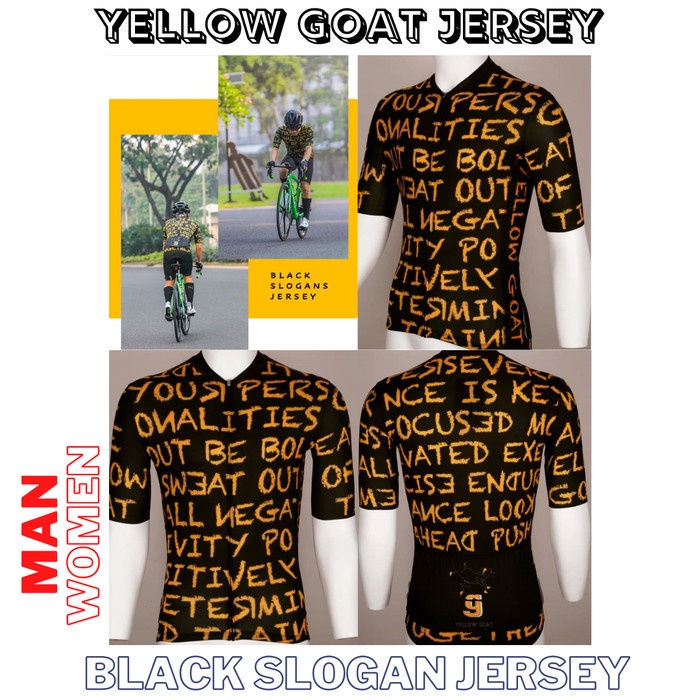 Yellow Goat Cycling Jersey Sepeda Black Slogan MAN WOMEN