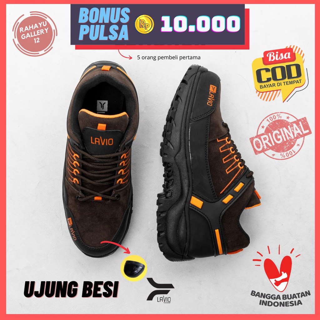 Sepatu Safety Pria Ujung Besi Original Lavio Leacher Septi Kerja Sefty Proyek Industri