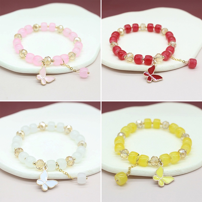 Gelang Tangan Wanita Manik Kristal Berlian DIY Hias Liontin Kupu-Kupu