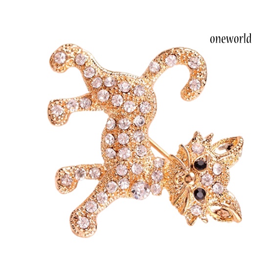 OW@ Women's Fashion Shining Rhinestone Brooch Cool Cat Pattern Decor Jewelry Gift