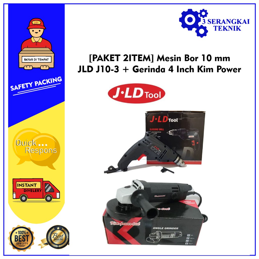 [PAKET 2ITEM] Mesin Bor 10 mm JLD J10-3 + Gerinda 4 Inch Kim Power