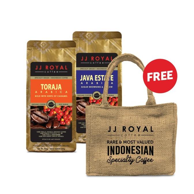 

Bundling JJ Royal Coffee Toraja & Java Estate Bag 200gr FREE Tas Goni